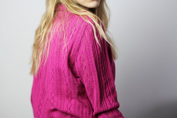 Magenta Pink Openwork Sweater Vintage 