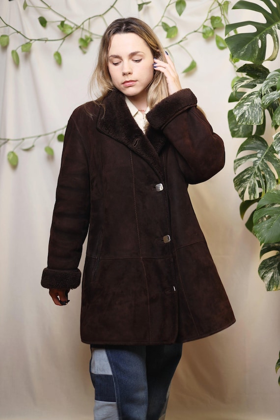 90s- mouton jacket chocolate brown｜Women's Brown Shearling