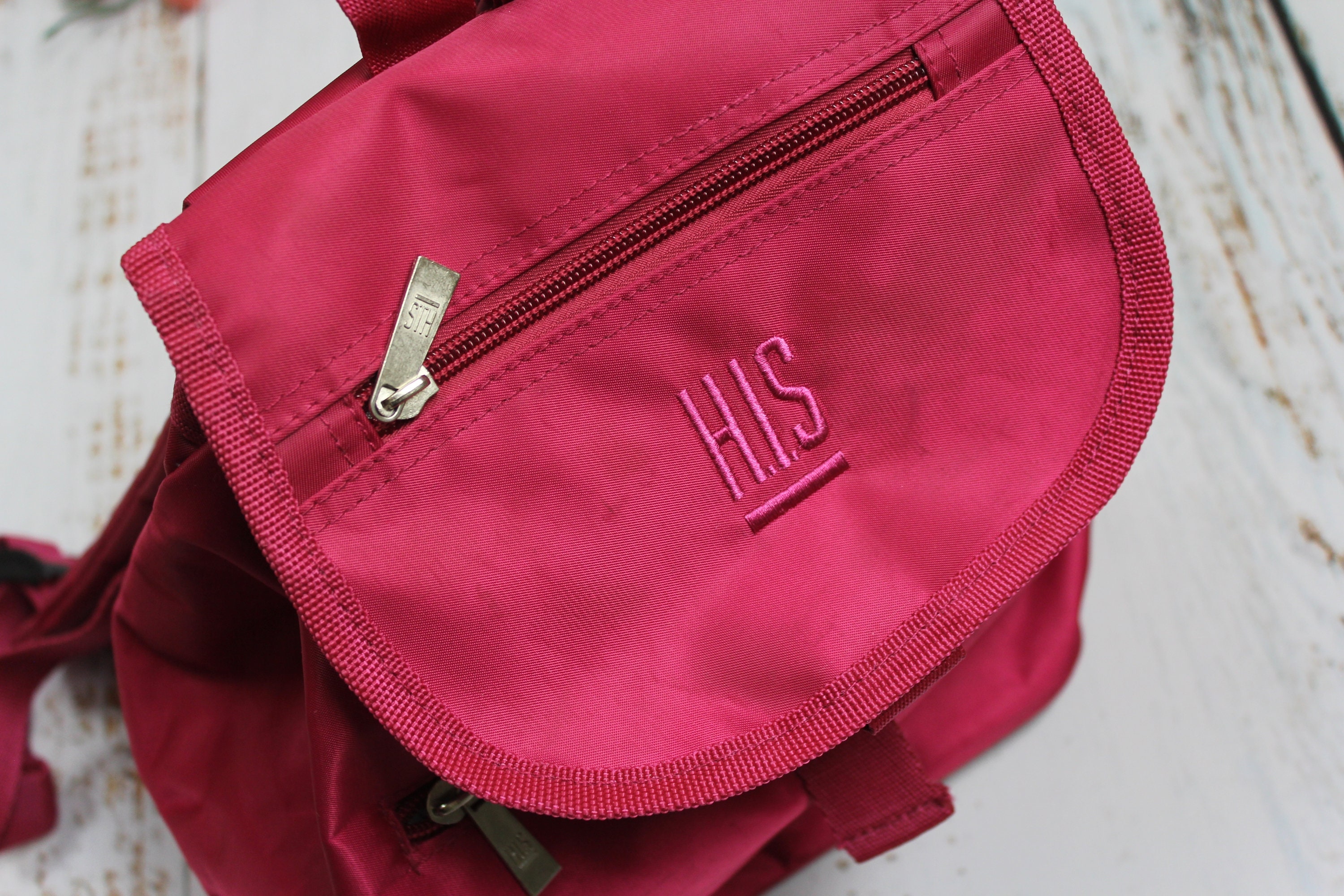 Dark Hot Pink Color Backpack Y2K Style, Cute Vintage H.I.S.