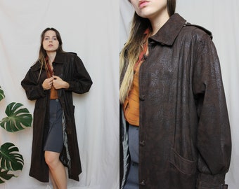 Brown leather coat for women, Vintage genuine leather overcoat