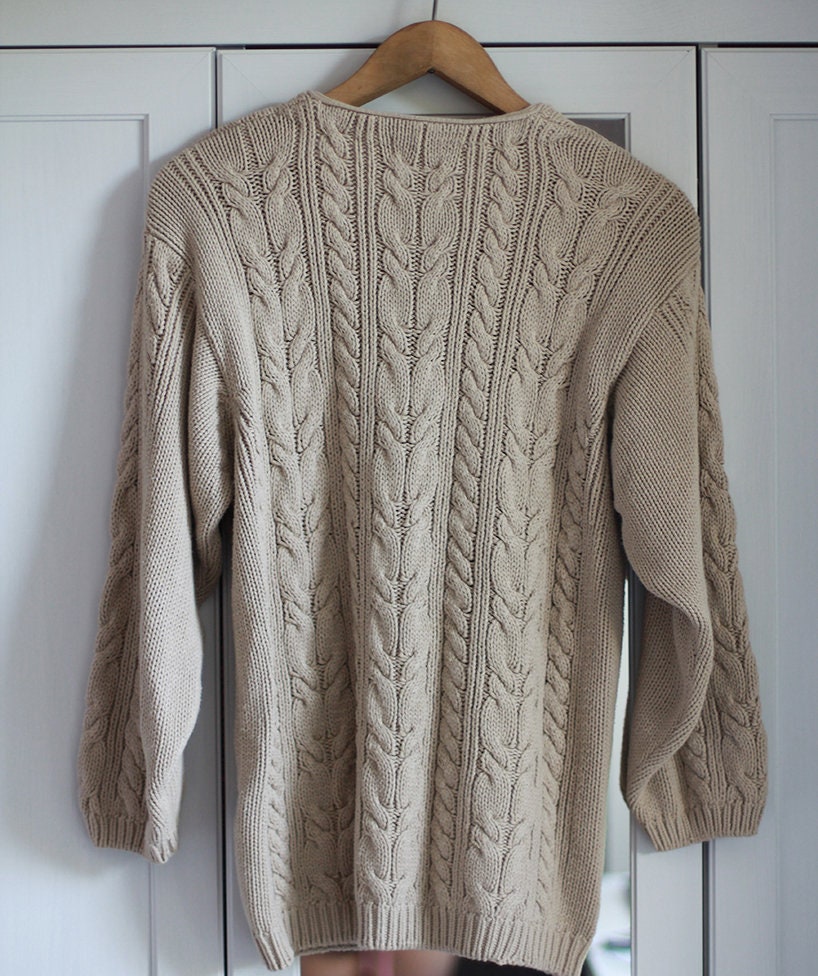 Beige sweater with braids Vintage knitted thick and warm | Etsy