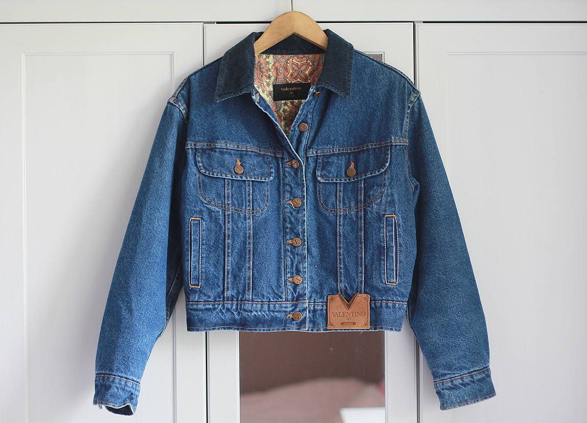 film entanglement Rafflesia Arnoldi VALENTINO JEANS Denim Jacket Vintage Blue Women Padded Jean - Etsy