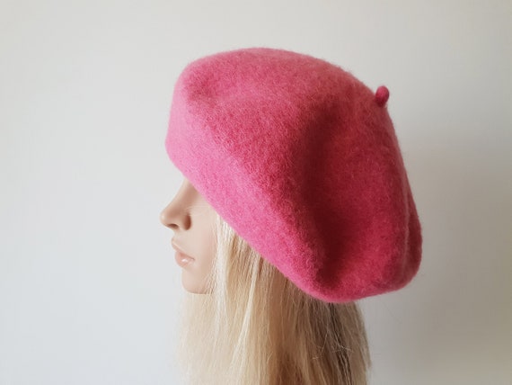 French flamingo pink women beret, Vintage pink ret