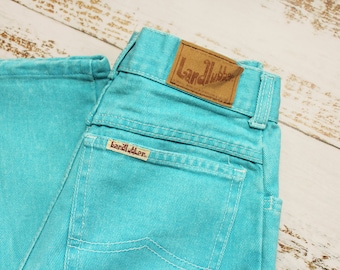 Vintage LANDLUBBER Jeans, 80's Turquoise denim pants for women W25