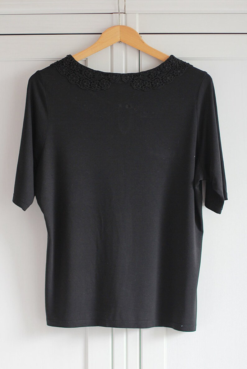 80s Vintage Black T-shirt for Women With Lace Collar Retro - Etsy