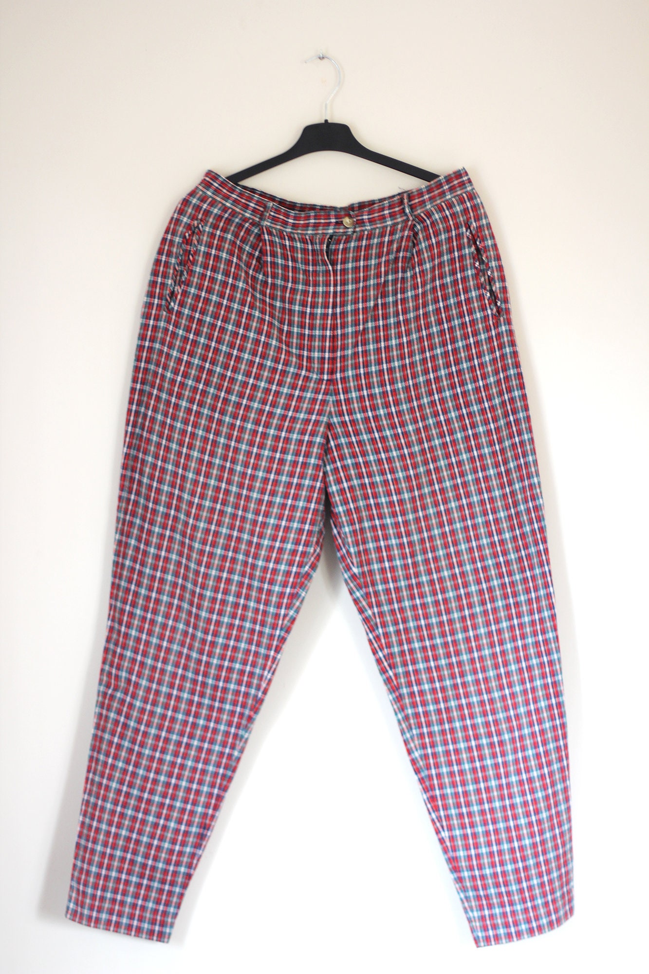 Checkered Pants With High Rise Retro 90's Skinny Women - Etsy