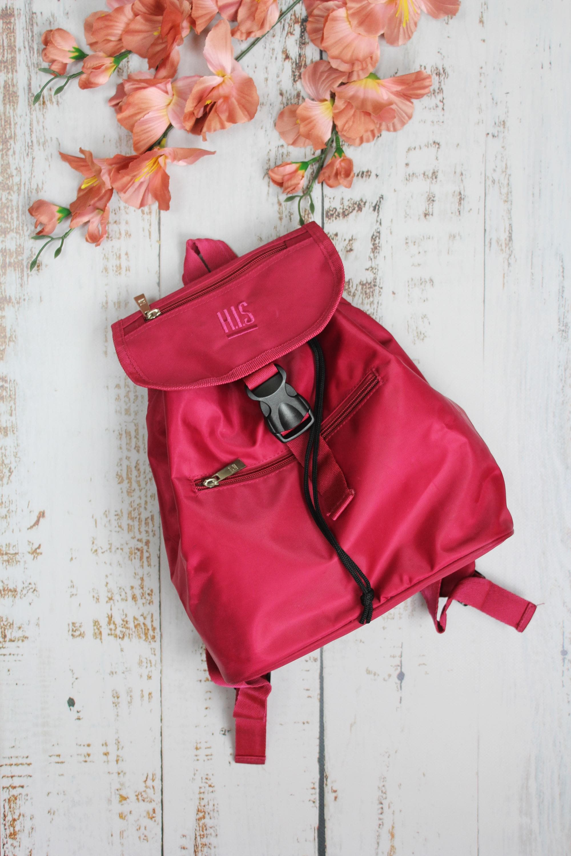 Dark Hot Pink Color Backpack Y2K Style, Cute Vintage H.I.S.