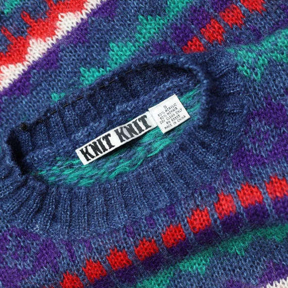 ニット　セーター　モヘア混　幾何学模様　マルチカラー　イギリス製　オーバーサイズ マルチカラーの幾何学模様のオーバーサイズおじいちゃんセーター