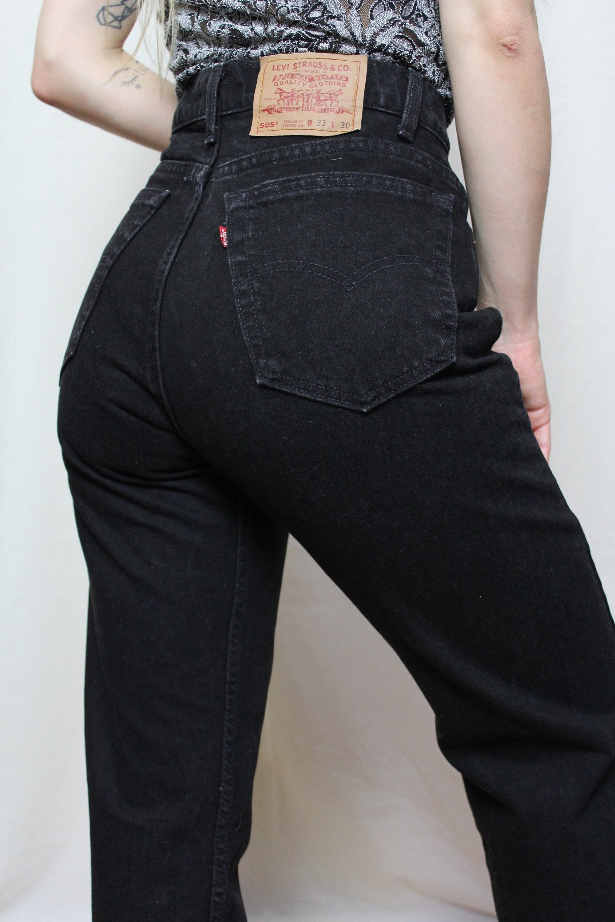 LEVI'S 505 W32-33 Black Jeans Cropped 90s Vintage - Etsy Ireland