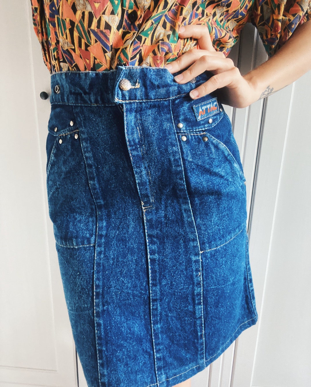 Blue Denim Skirt 80s Tulip Midi Jean Skirt in Size Medium - Etsy