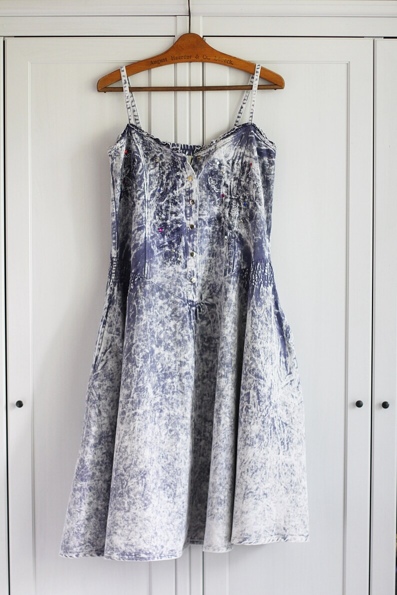 Vintage oversize jean dress size Small 1990/'s Acid wash denim dress
