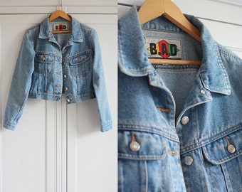 90s Blue denim jacket, Women crop jean jacket * size Small