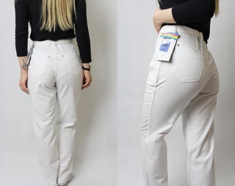 Vintage white pants with high waist for women, size Medium