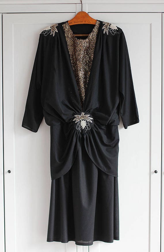 Vintage black festive dress from the 1970's, Eleg… - image 2