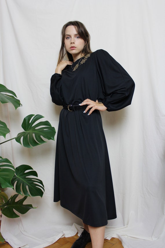 70's/80's Black embroidered dress, Vintage blouso… - image 6