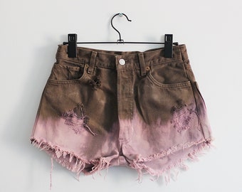 Tie dye LEVI'S 501 shorts, Brown and pink ombre effect denim, size W26 XS