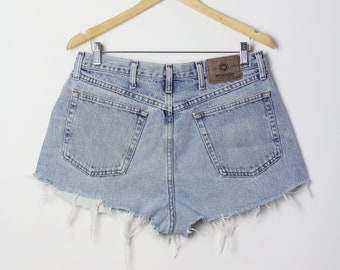 WRANGLER shorts cheeky cut, Frayed blue denim shorts size Large 34