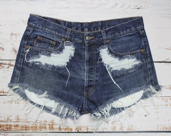 Distressed ROCKY denim shorts, High waist jean shorts Size W36 XL
