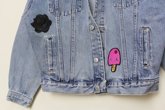 Denim Jacket With Sequin Wing Patches 
