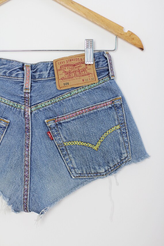 LEVI'S 501 Shorts Embroidered Embellished Vintage Denim - Etsy