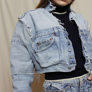 Upcycled denim jacket made of preloved Levi's jeans, Remade jean jacket image 2