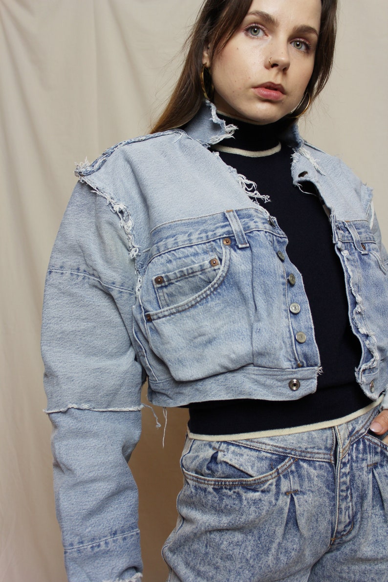 Upcycled denim jacket made of preloved Levi's jeans, Remade jean jacket image 2