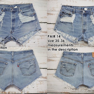 Vintage LEVI'S denim shorts with high rise Handmade blue jeans cut offs with rips ALL SIZES image 9