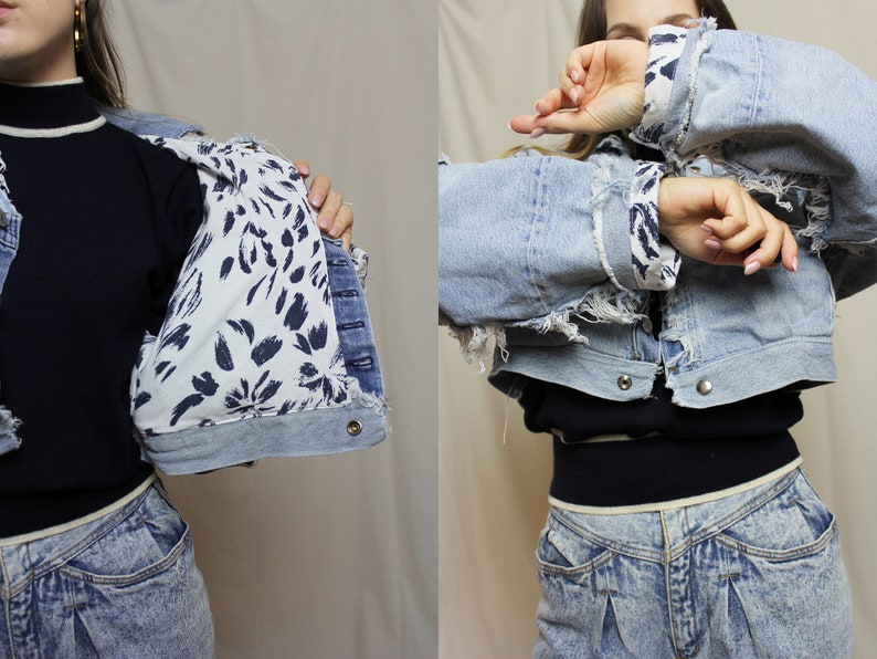 Upcycled denim jacket made of preloved Levi's jeans, Remade jean jacket image 8