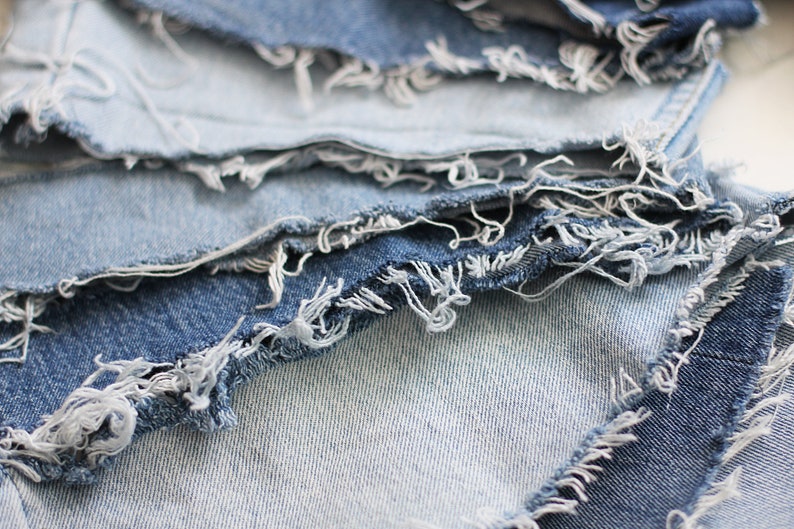 Frayed denim scraps Oblong jean fabric 100 cotton fabric Etsy