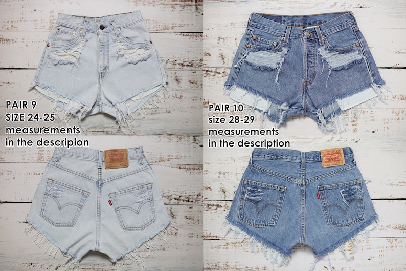 Vintage LEVI'S denim shorts with high rise Handmade blue jeans cut offs with rips ALL SIZES image 7