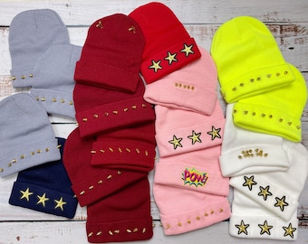 Wholesale beanies folded and studded, Turn up cuffed beanie with spikes