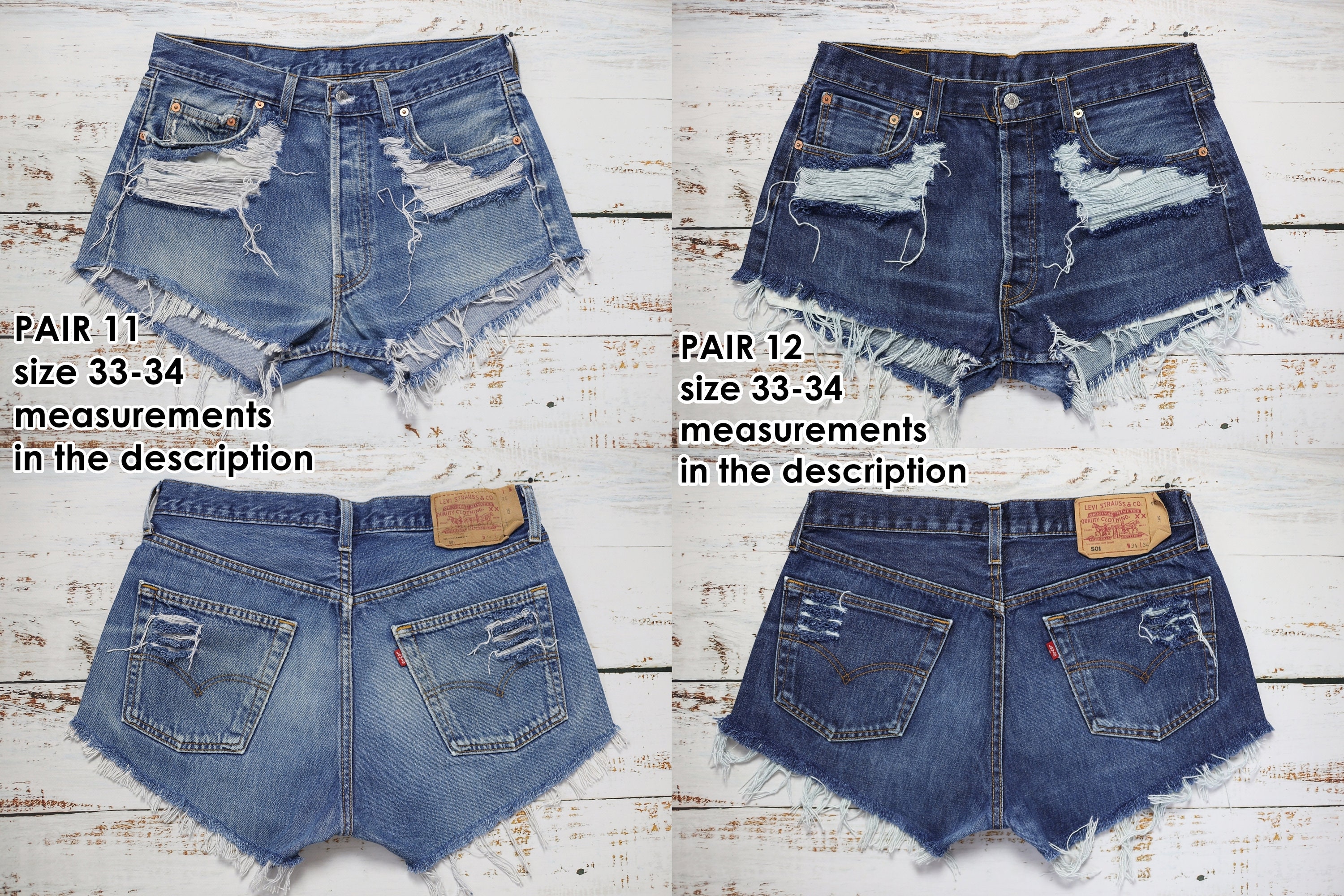 Vintage LEVI S denim shorts with high rise Handmade blue jeans cut offs with rips ALL SIZES