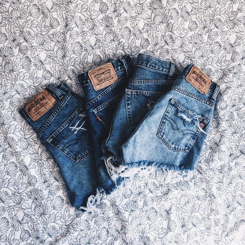 Vintage LEVI'S denim shorts with high rise Handmade blue | Etsy
