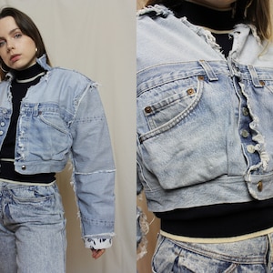Upcycled denim jacket made of preloved Levi's jeans, Remade jean jacket image 1