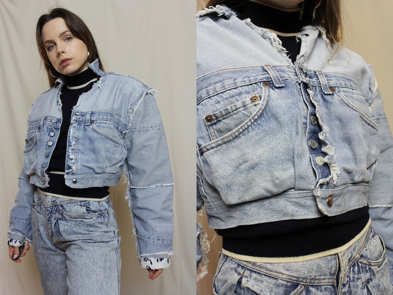 Upcycled denim jacket made of preloved Levi's jeans, Remade jean jacket image 1