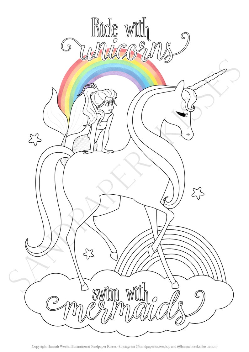 Feuilles de coloriage de la licorne et de la sirène pages de  Etsy