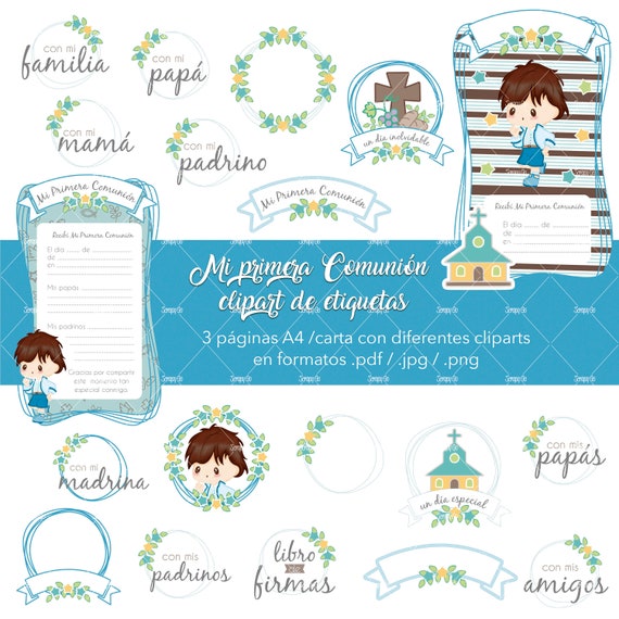 Clipart Mi primera comunión niño etiquetas albums - México