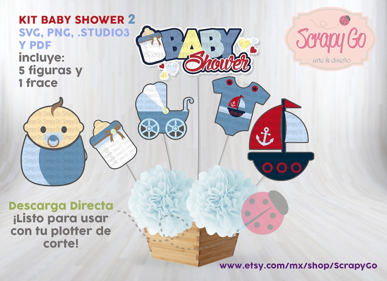 Fiesta reci\u00e9n nacido cameo PLOTER DE CORTE Baby Shower Boy imprimible digital Party Kit bebe ni\u00f1o Centro de Mesa archivo studio3
