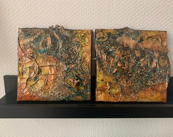 Structured Art, Crackles, Crackled Art, Mixed media painting, Abstract Art, Small Wall Art, Contemporary Art, Small Modern Art, Warm colors