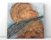 Original Mixed Media Painting, Crackle Painting, Abstract Canvas Painting, Orange Grey Wall Art, Modern Office Art, Living room Art, Square