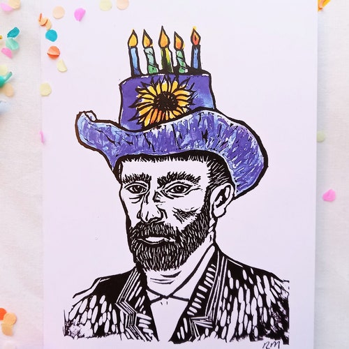 Van Gogh Birthday Card Gogh Hard or Gogh Home Artist Etsy