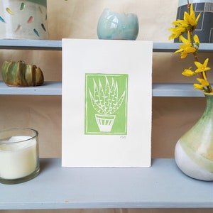 Haus Pflanze Original Linolschnitt