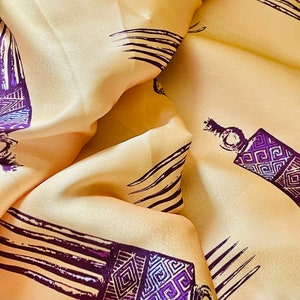 Bright Yellow African Combs Print Satin Fabric! 2 Yard Pieces.