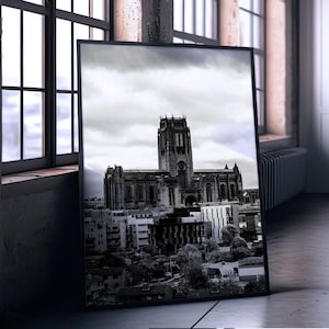 Liverpool Street Art Print - Anglican Cathedral - Matte Archival Print - Photograph - Urban Portrait - Liverpool Skyline - Black and White