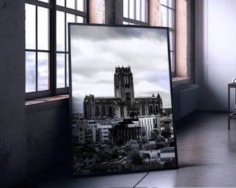 Liverpool Cathedral Print: Black and White Urban Photography