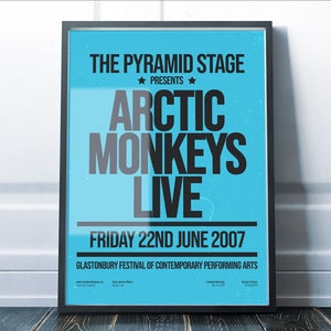Arctic Monkeys 1970s Style Concert Poster Art Print / Artwork / Alex Turner / Glastonbury 2007 / Retro / Swiss Modern / Minimal / Vintage