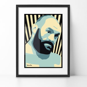 Tyson Fury Obey PosterImpresión de arte / Estilo graffiti / Ilustraciones / Marco de madera negro / Alex Turner / Gypsy king Boxing / Peso pesado