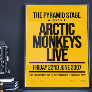 Arctic Monkeys 1970s Style Concert Poster Art Print / Artwork / Alex Turner / Glastonbury 2007 / Retro / Swiss Modern / Minimal / Vintage