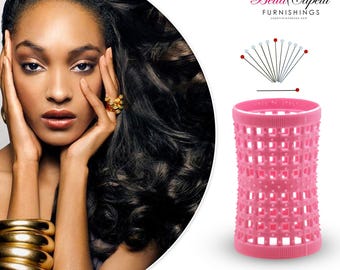 Rulos unisex de reloj de arena para todo tipo de cabello - Rosa 42 mm/1,65 pulgadas - Paquete de 12 con 25 pasadores metálicos de reloj de arena