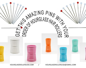 12 Metal Roller Pins + 6 pack of Large White HOURGLASS NATURAL HAIR rollers 47mm/1.85in – Pack of 6